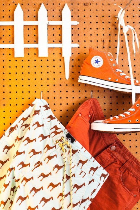 Sneakers - $50 - Converse  Giraffe Print Shorts - $101 - Zanerobe  Rust Shorts - $60 - Minimum